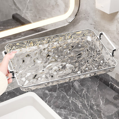 2 Piece Clear Rectangular Serving Tray with Metal Handles
