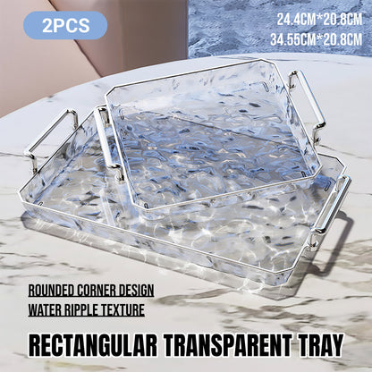 2 Piece Clear Rectangular Serving Tray with Metal Handles