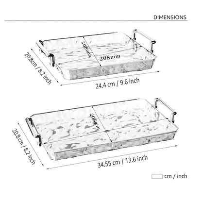 2 Piece Clear Rectangular Serving Tray with Metal Handles