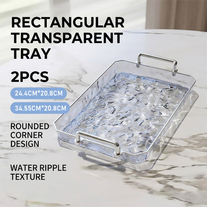 2 Piece Clear Rectangular Serving Tray with Metal Handles