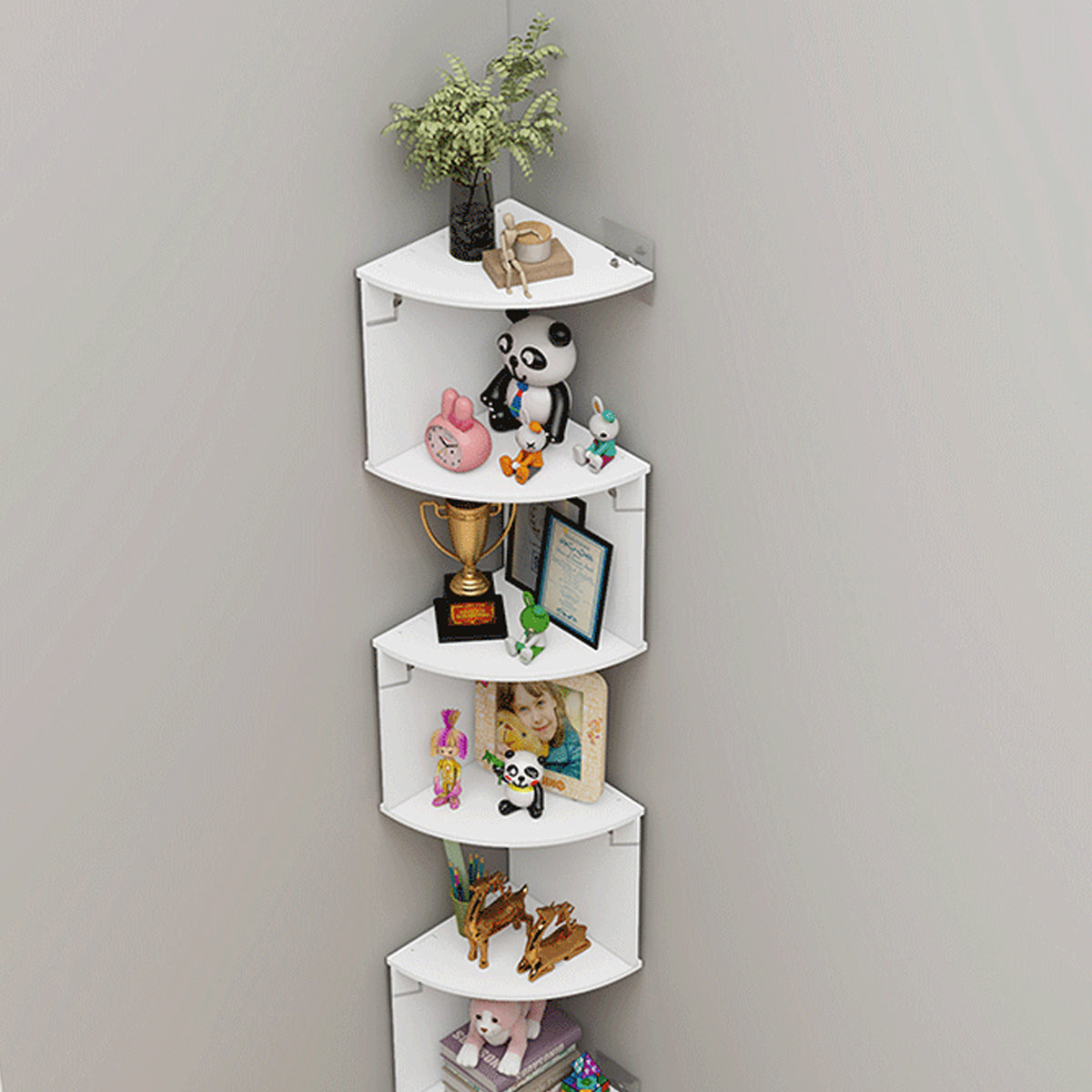 7 Tier Wall Mounted Corner Shelf Triangle Storage Rack Space Saving Organizer