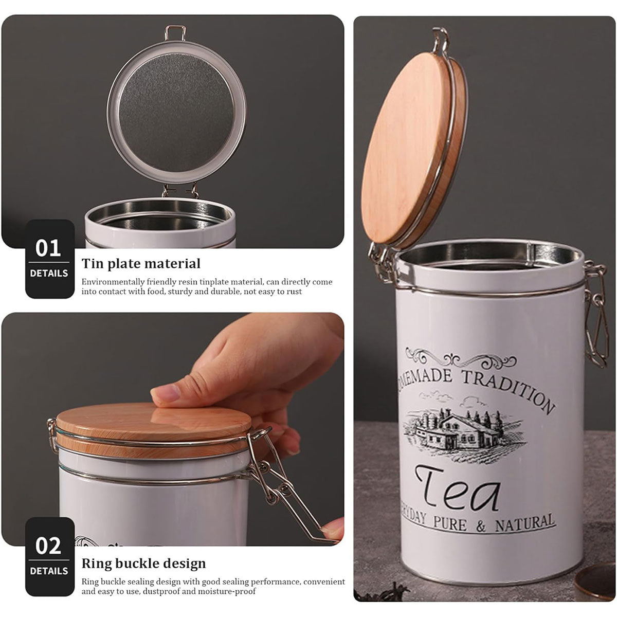 3PCS White Tinplate Coffee Tea Sugar Storage Jar Set Sealed Kitchen Counter AU