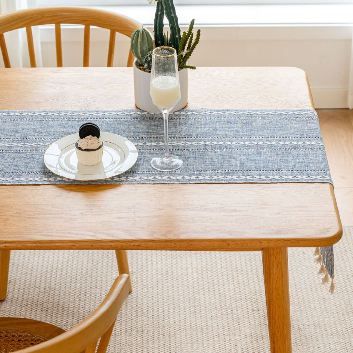 Woven Solid Color Tablecloth with Fringe Hollow Design Home Dining Room Decor