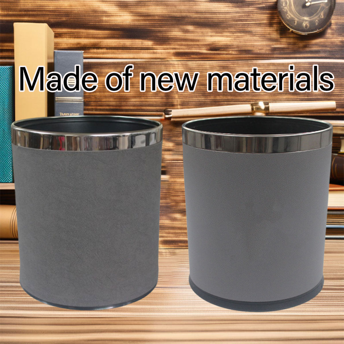 Leather Wastebasket with Metal Lining for Hotel and Office