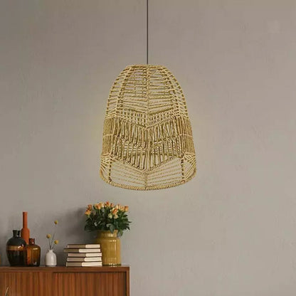 Paper Rope Pendant Light Chinese Style Rattan-Like Lampshade