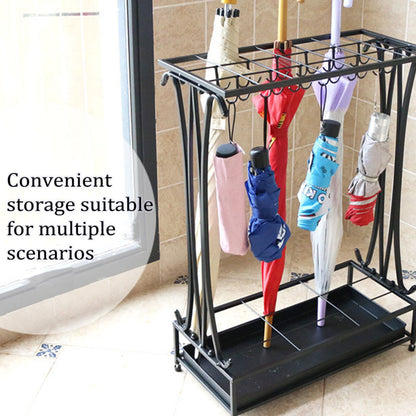 Wrought Iron Umbrella Storage Rack with Water Tray 50x24x70cm