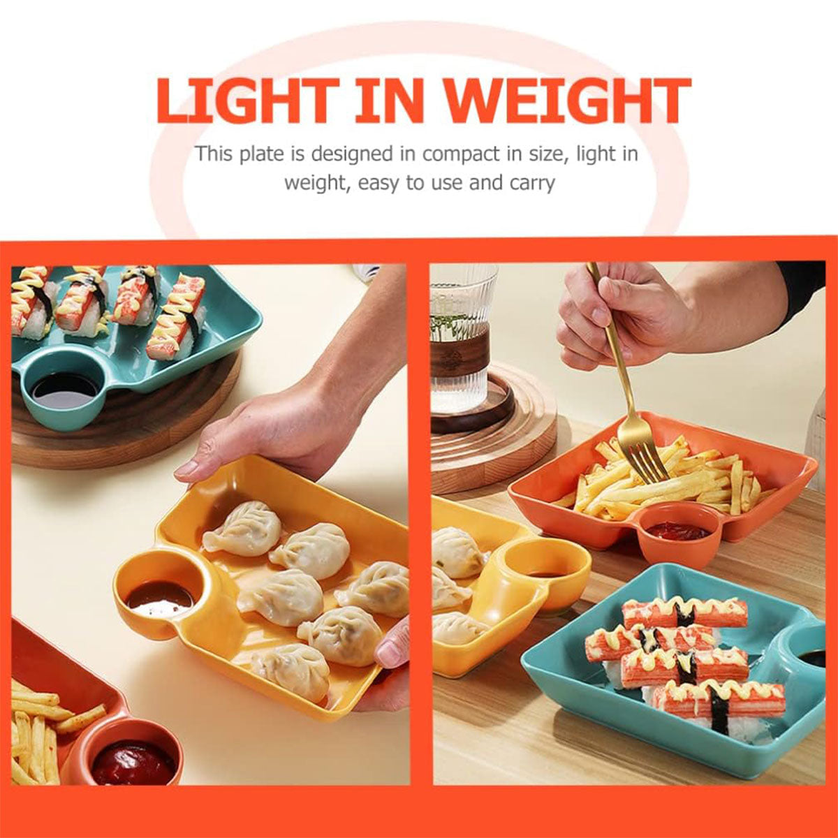 8X Large Square Dumpling Plate with Vinegar Dish PP Tray Dinner