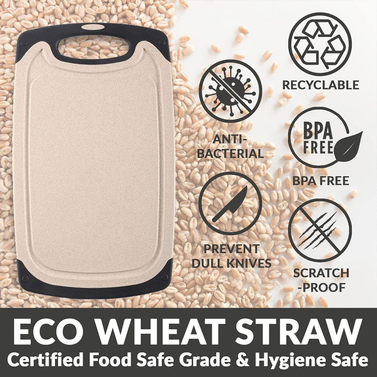 3PCS Wheat Straw Cutting Board Kitchen Chopping Board for Vegetables Meat Fruit