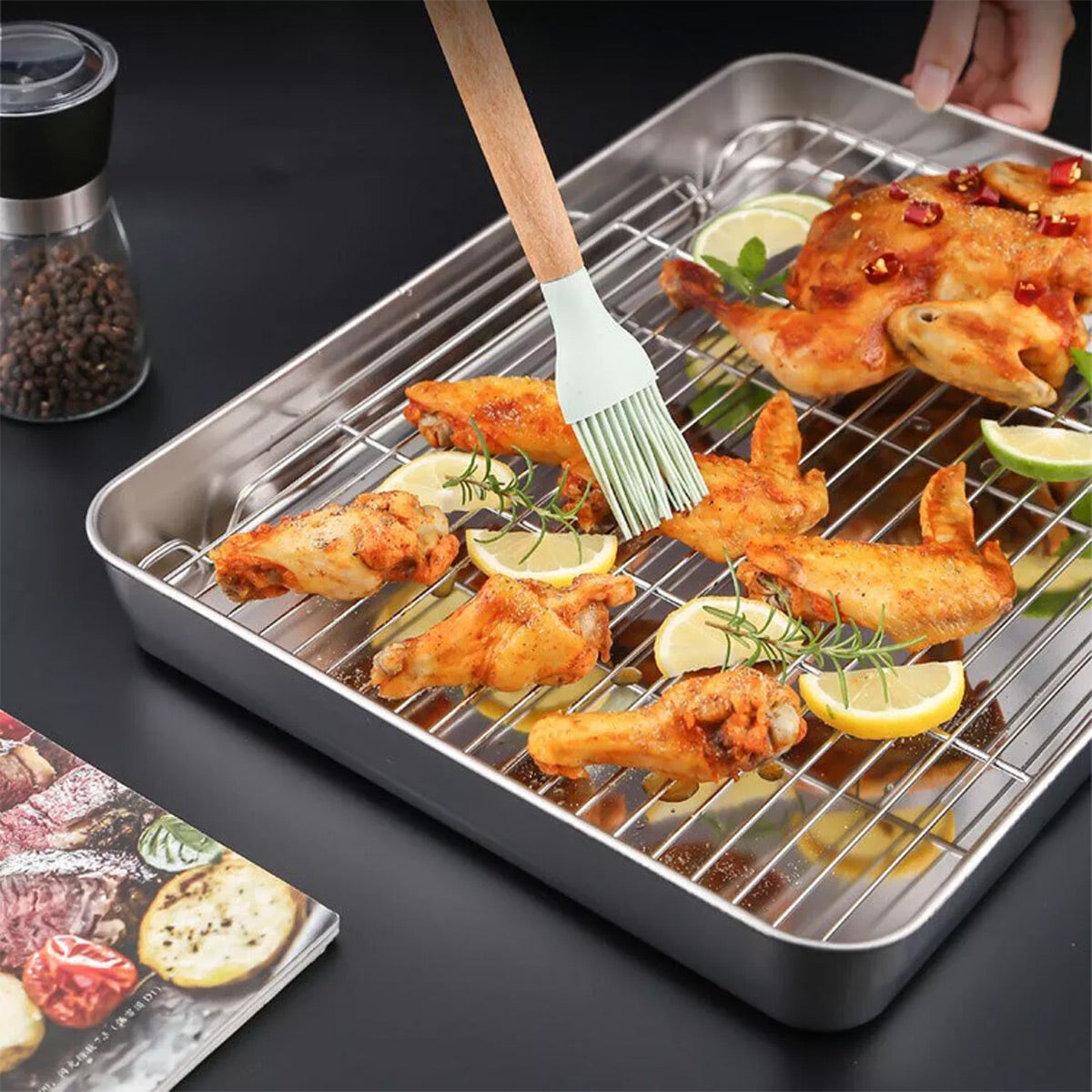 Stainless Steel Roasting Pan 5L with Removable Rack Oven Tray