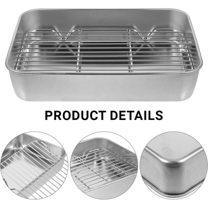 Stainless Steel Roasting Pan 5L with Removable Rack Oven Tray