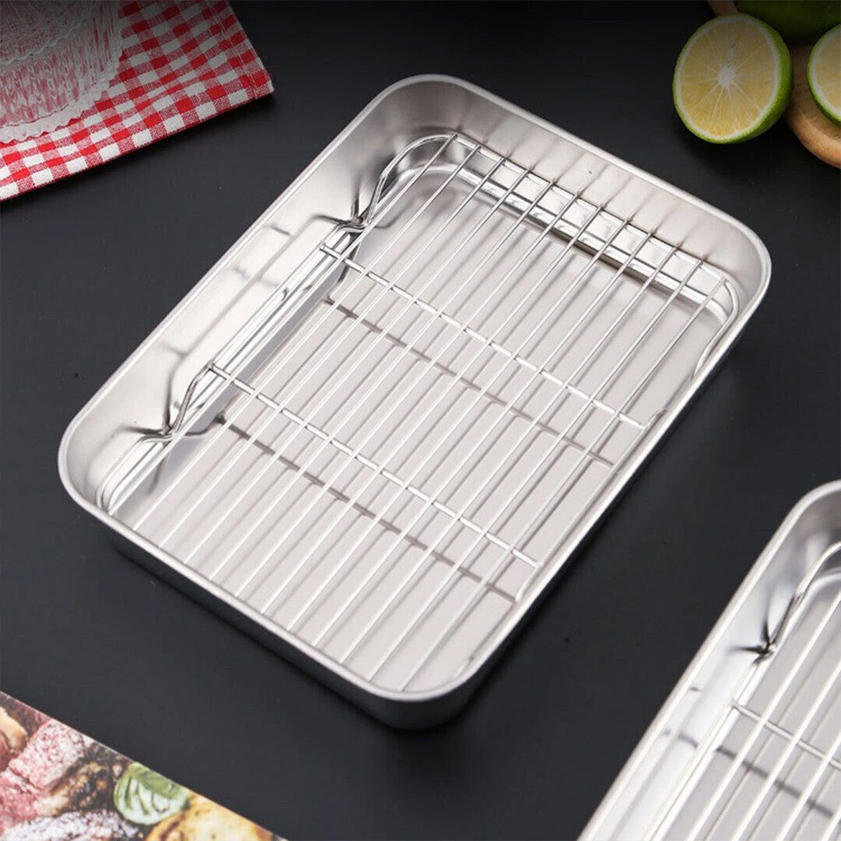 Stainless Steel Roasting Pan 5L with Removable Rack Oven Tray