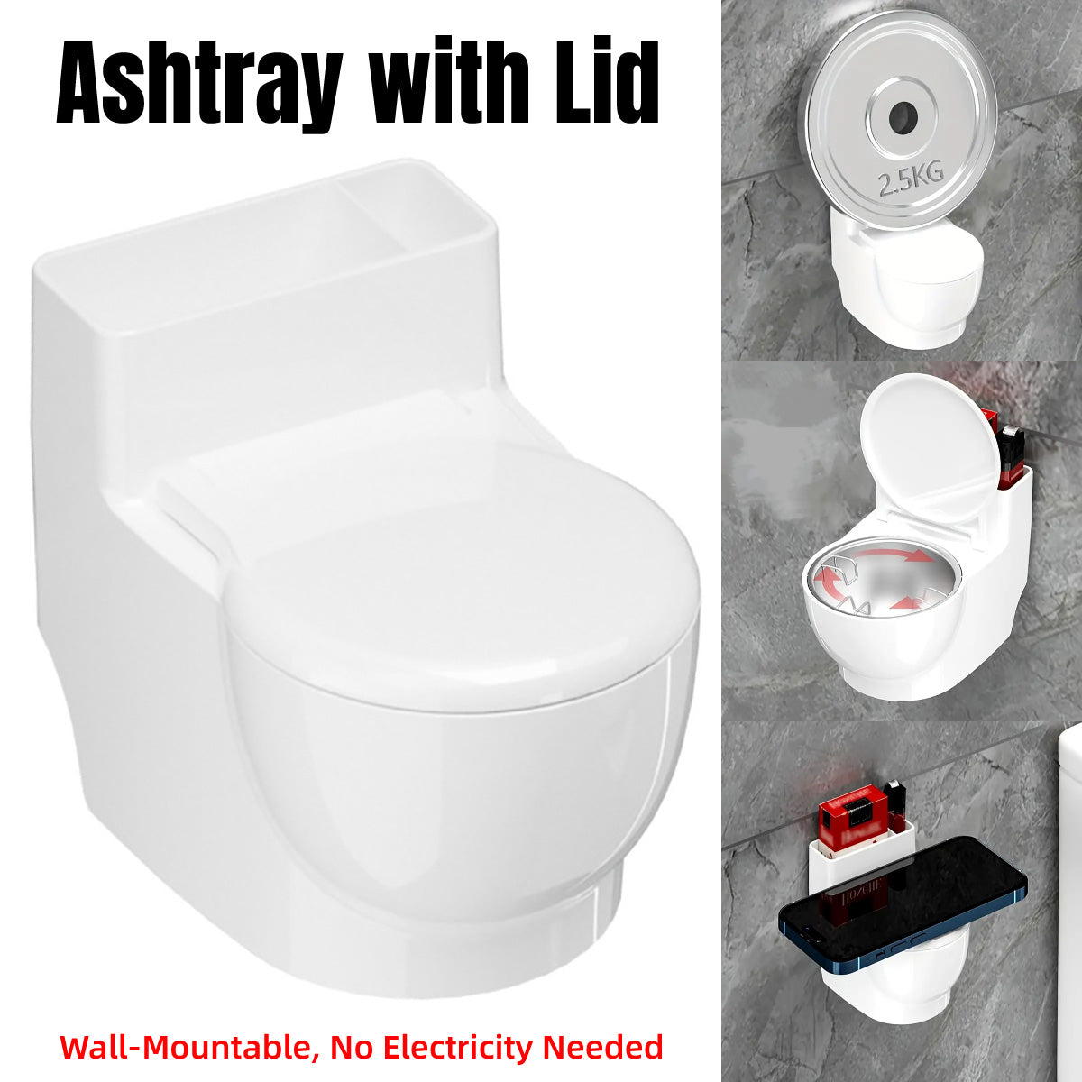 Decorative Toilet-Shaped Wall-Mounted Ashtray with Lid for Home