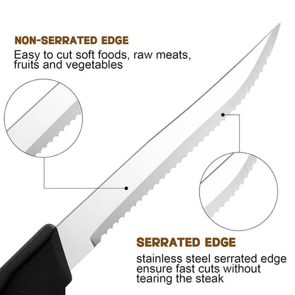 6pcs Stainless Steel Steak Knife Set With Black Handle for Kitchen Dining