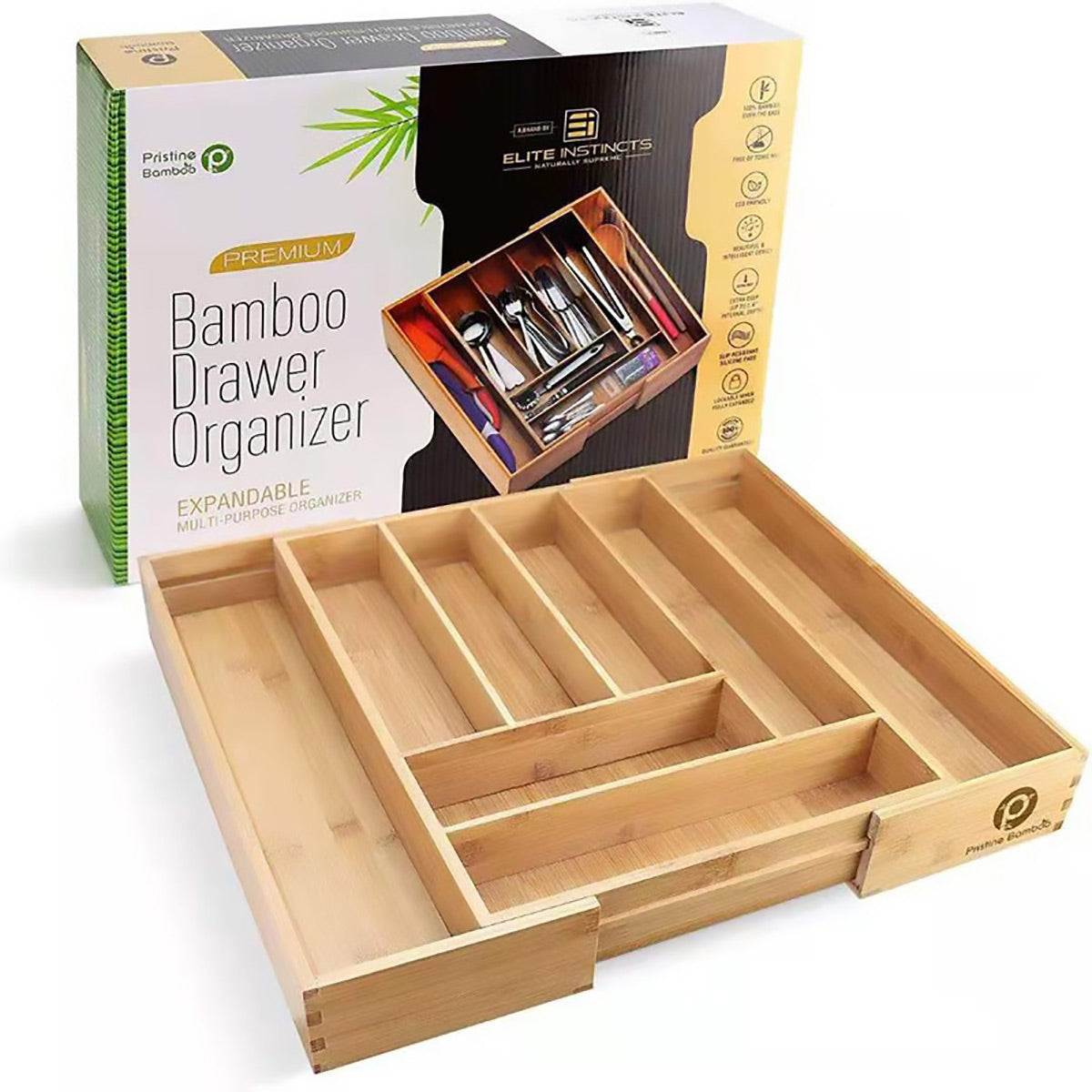Expandable Bamboo Cutlery Tray Utensil Drawer Kitchen Organizer Insert Divider