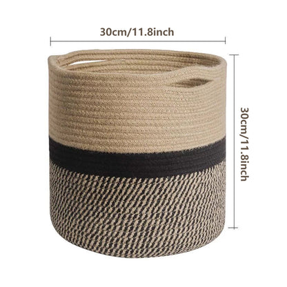 Woven Round Cotton Rope Laundry Basket for Home Storage Organization