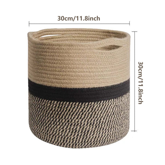 Woven Round Cotton Rope Laundry Basket for Home Storage Organization