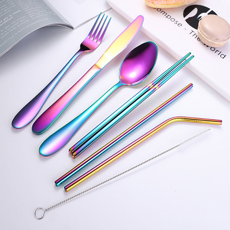 Portable Stainless Steel Travel Camping Cutlery Set of 8 Pieces