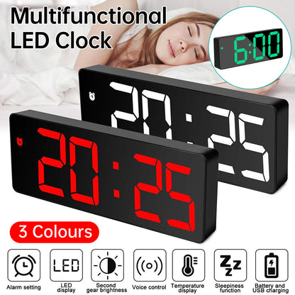 LED Digital Alarm Clock Large Display Dual Power Options Home Office Decor AU