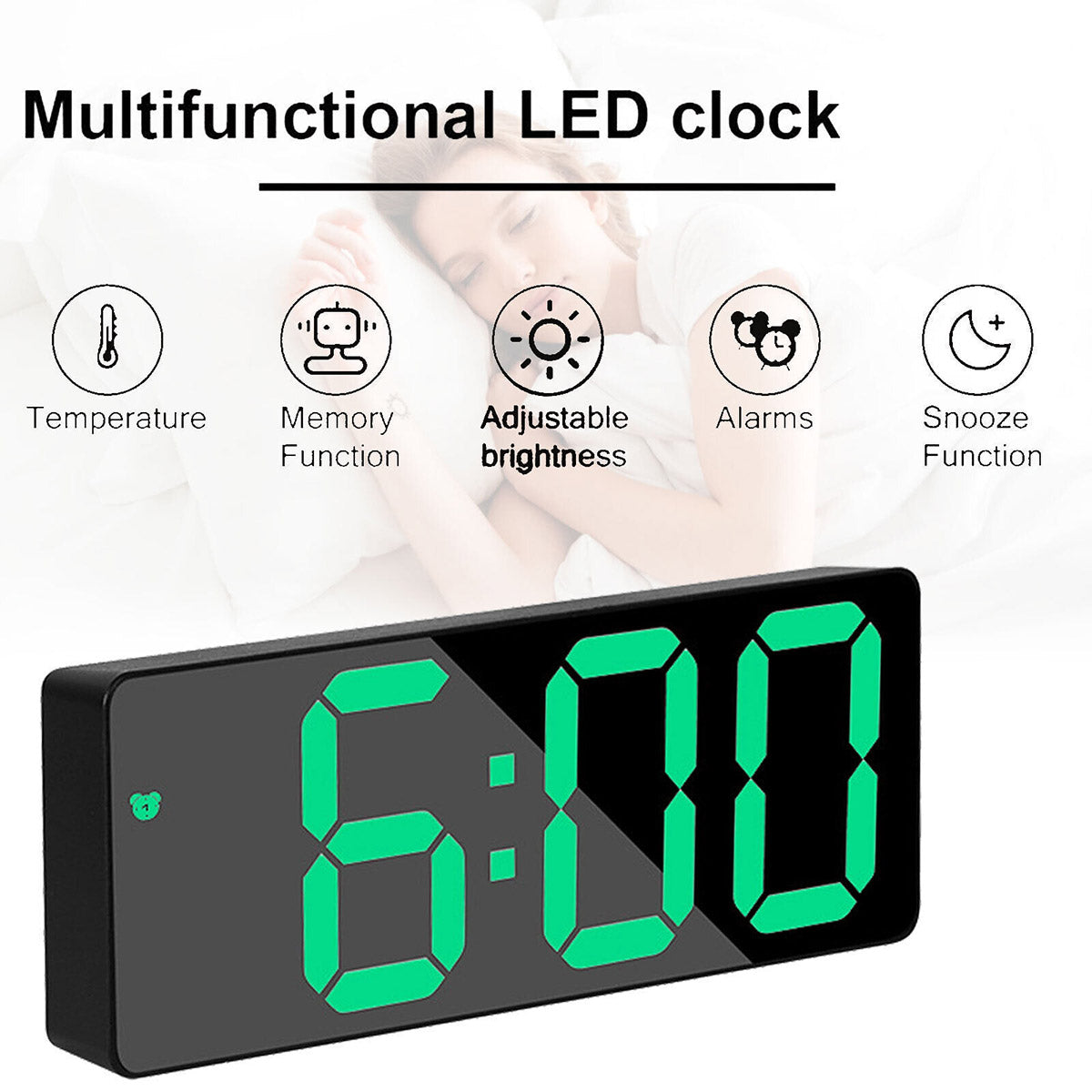 LED Digital Alarm Clock Large Display Dual Power Options Home Office Decor AU