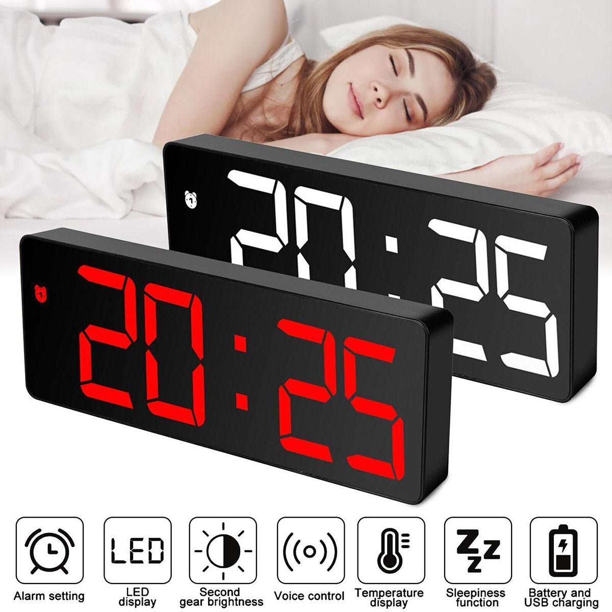 LED Digital Alarm Clock Large Display Dual Power Options Home Office Decor AU