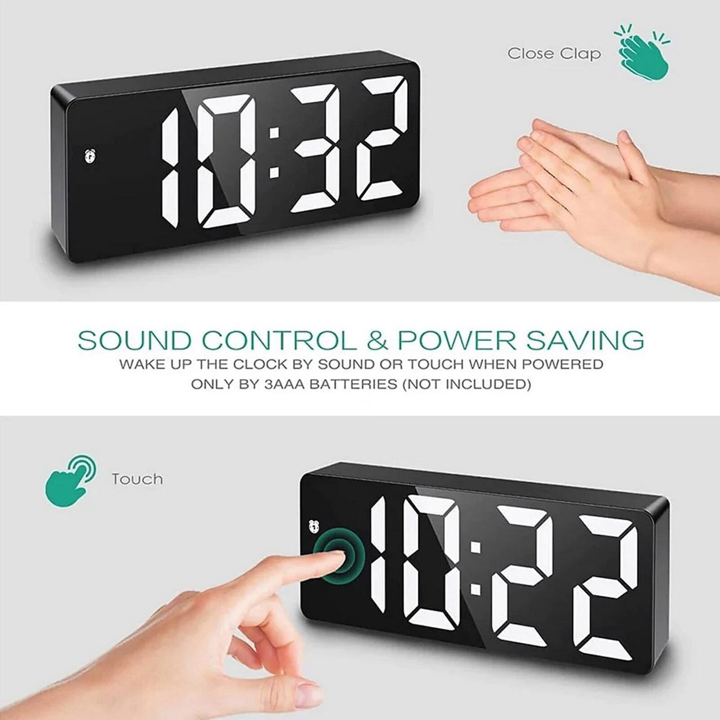 LED Digital Alarm Clock Large Display Dual Power Options Home Office Decor AU
