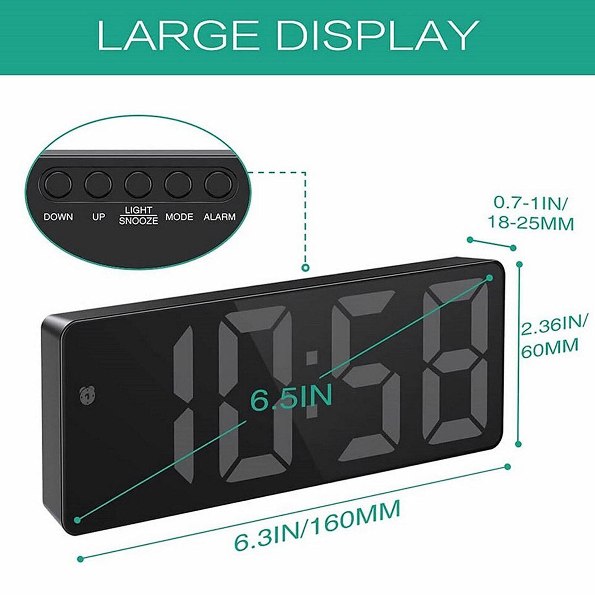 LED Digital Alarm Clock Large Display Dual Power Options Home Office Decor AU