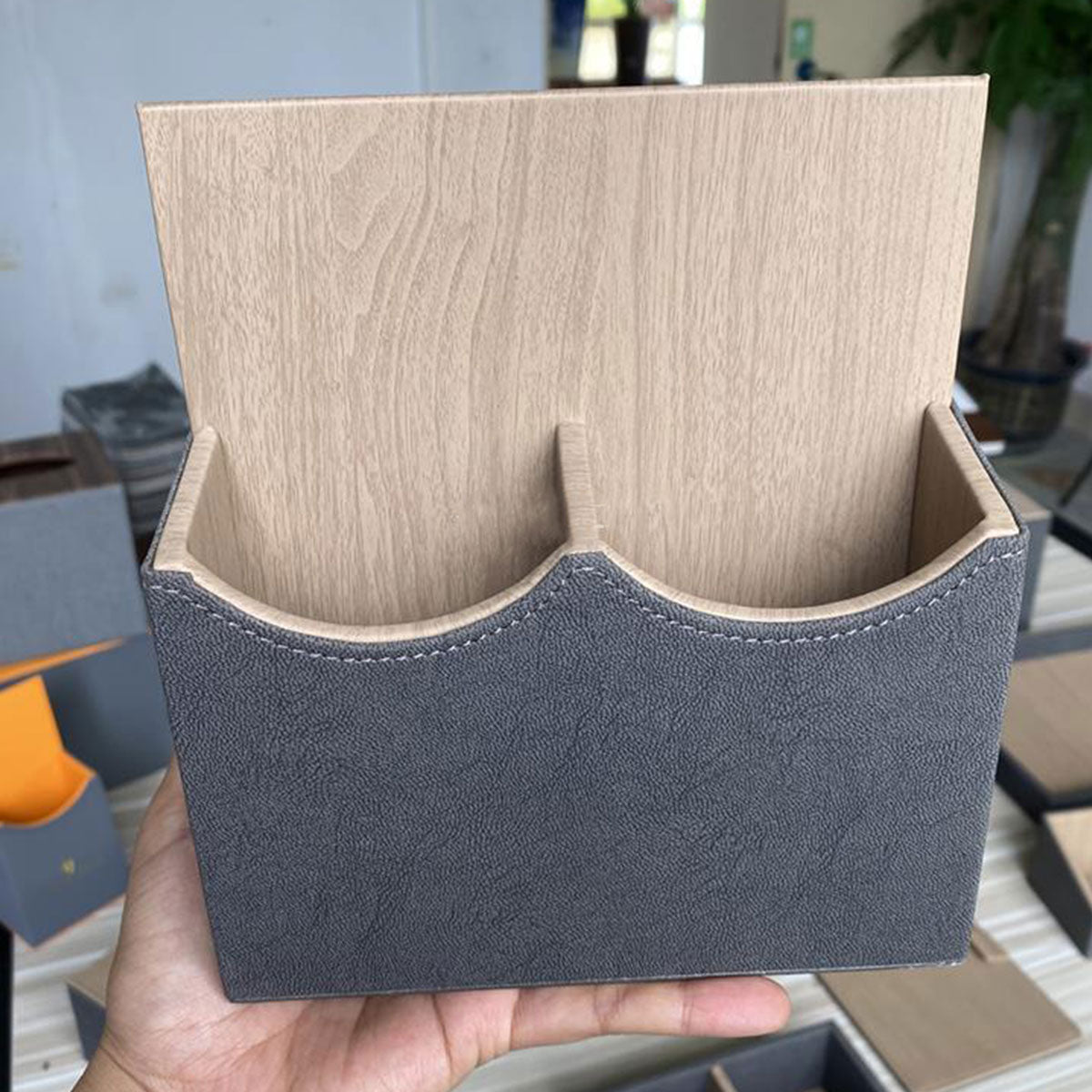 Leather Remote Control Holder Dual Compartment Caddy