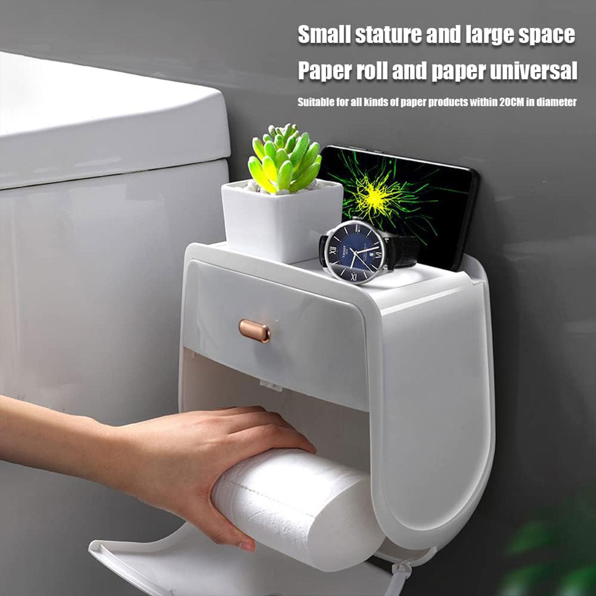 Wall-Mounted Toilet Tissue Paper Roll Holder Storage Box No punching Waterproof