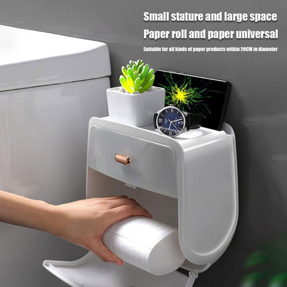 Wall-Mounted Toilet Tissue Paper Roll Holder Storage Box No punching Waterproof