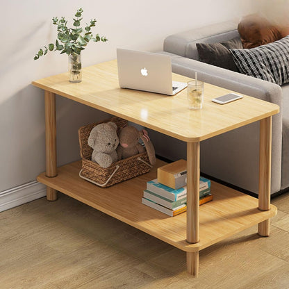 Two-Tier Mini Side Table Wood Grain Compact Storage