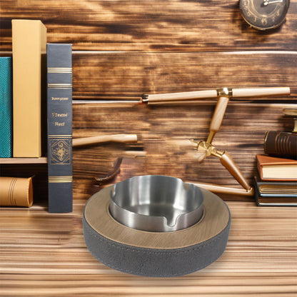 Leather Tissue Box Holder with Stainless Steel Ashtray