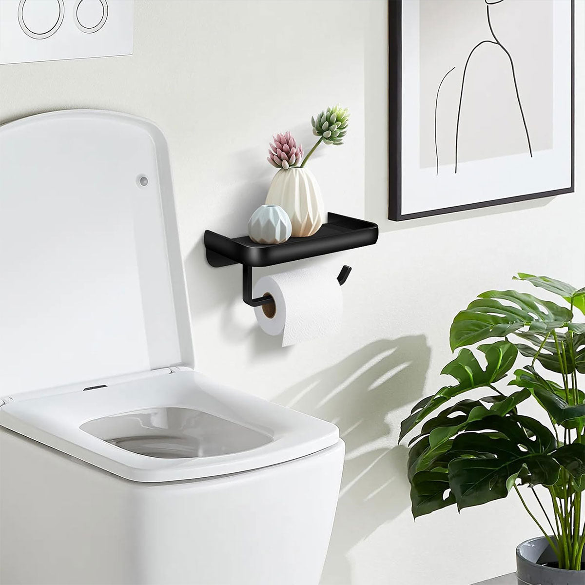 Wall Mounted Aluminum Toilet Paper Holder Non-perforated Tissue Cell Phone Shelf