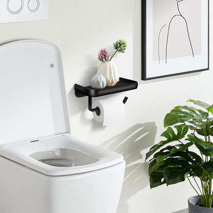 Wall Mounted Aluminum Toilet Paper Holder Non-perforated Tissue Cell Phone Shelf