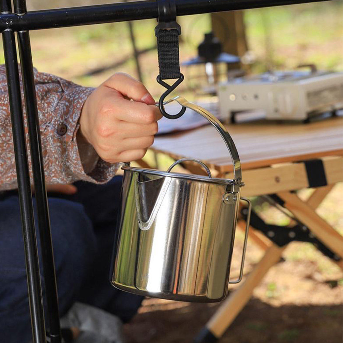 1.2L Stainless Steel Camping Kettle With Riveted Handle for Outdoor Picnic