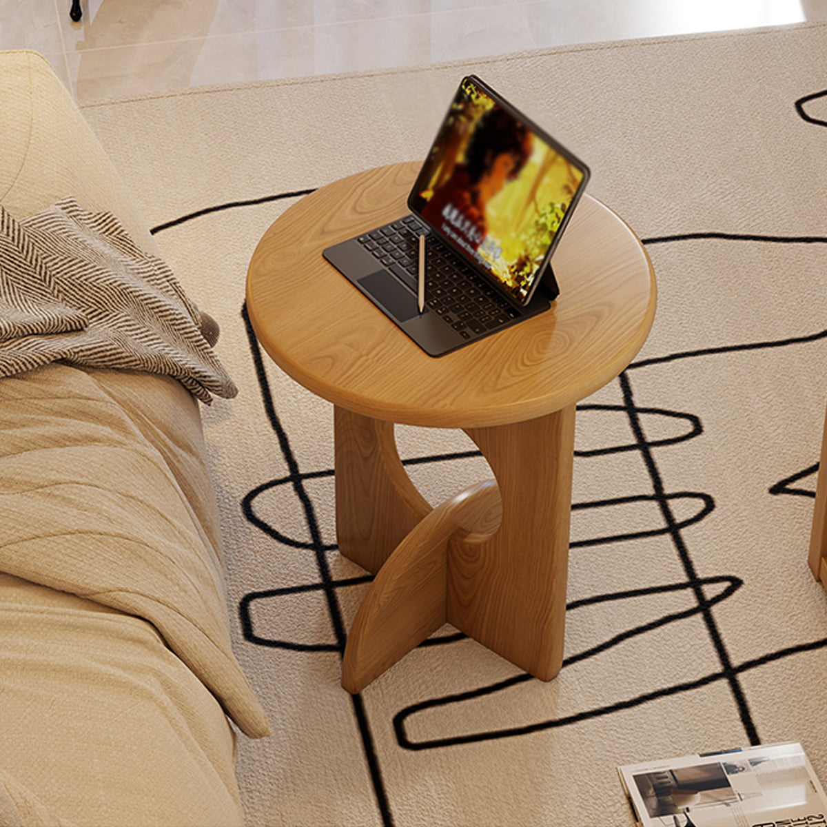 Wooden Round Side Table Sofa Corner Table Simple Family Living Room End Table
