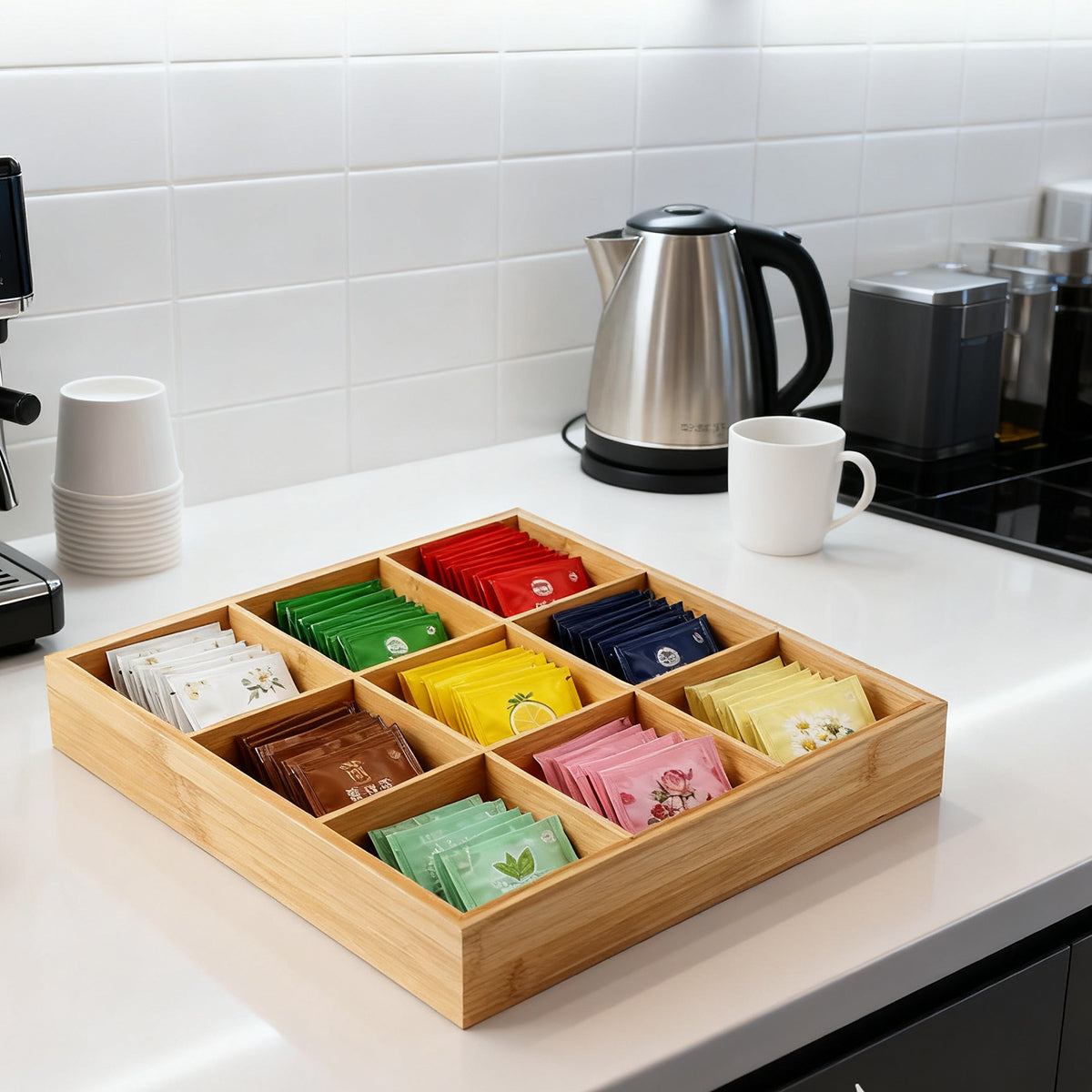 Bamboo 9 Grid Serving Tray Divided Food Platter for Hotel