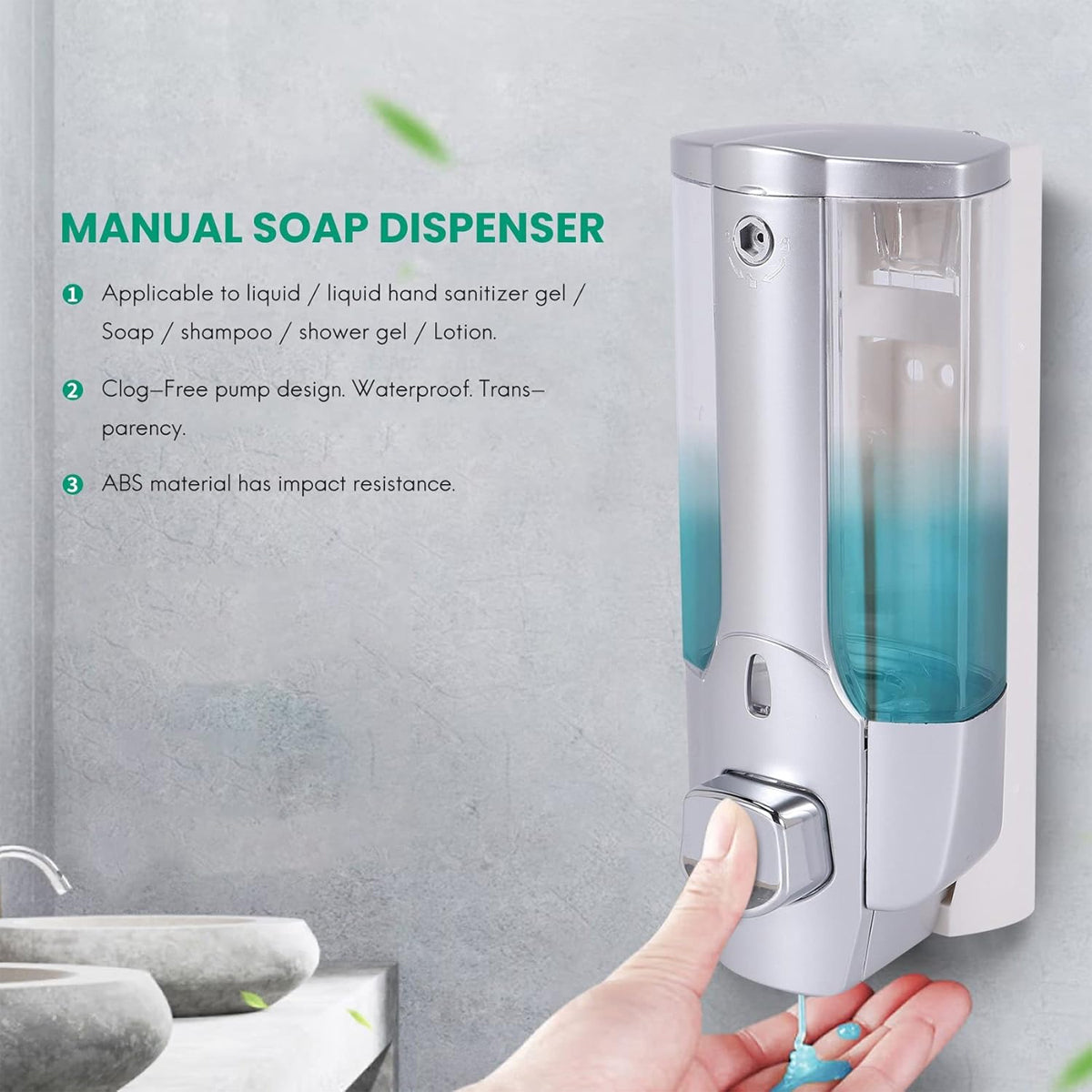 Wall-Mounted Manual Soap Dispenser 350ml Transparent ABS