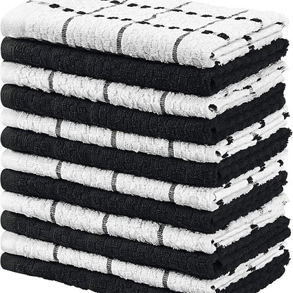 12PCS Cotton Dish Towel Set Black White Checkered Kitchen Cloths