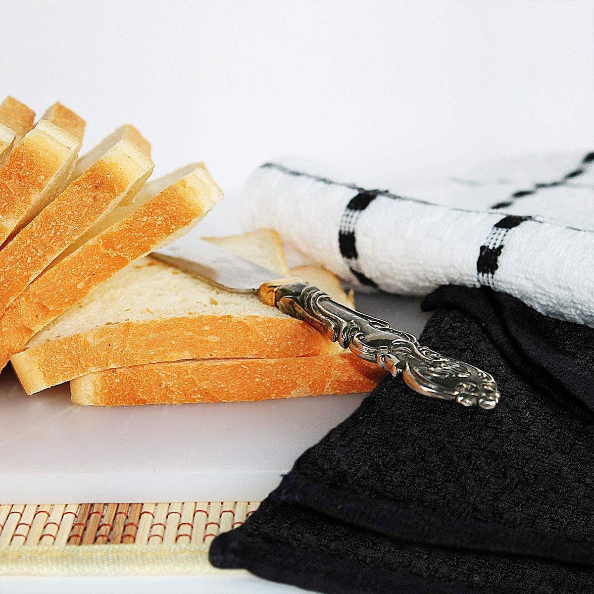12PCS Cotton Dish Towel Set Black White Checkered Kitchen Cloths