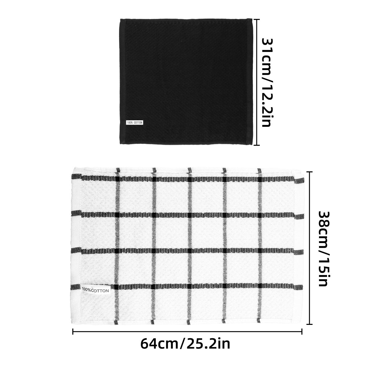 12PCS Cotton Dish Towel Set Black White Checkered Kitchen Cloths