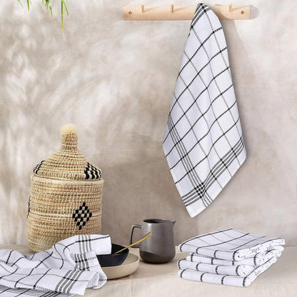 12PCS Cotton Dish Towel Set Black White Checkered Kitchen Cloths