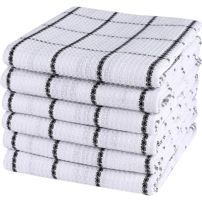 12PCS Cotton Dish Towel Set Black White Checkered Kitchen Cloths