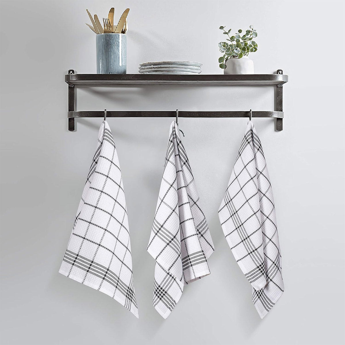 12PCS Cotton Dish Towel Set Black White Checkered Kitchen Cloths