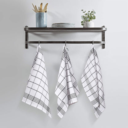 12PCS Cotton Dish Towel Set Black White Checkered Kitchen Cloths