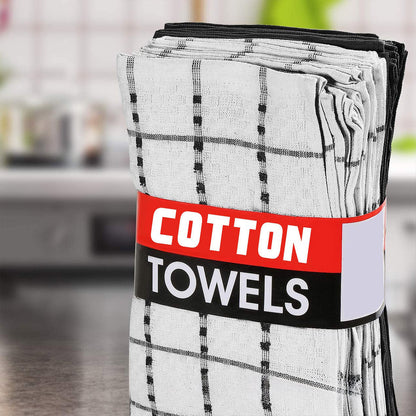 12PCS Cotton Dish Towel Set Black White Checkered Kitchen Cloths