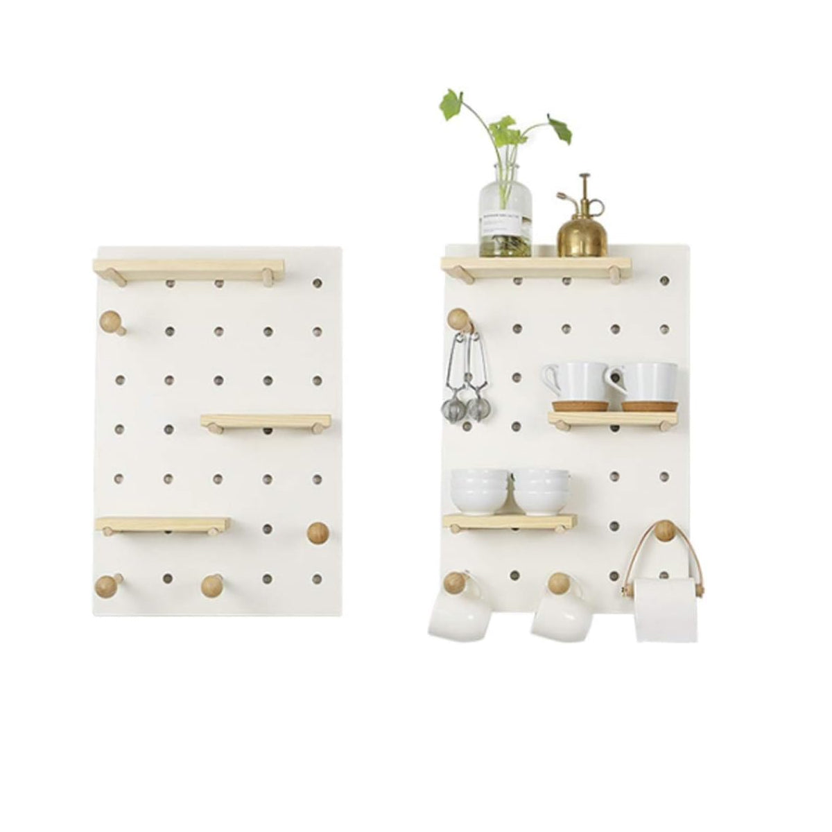Wall Mounted Pegboard Shelf with Wooden Hooks – Product View 15
