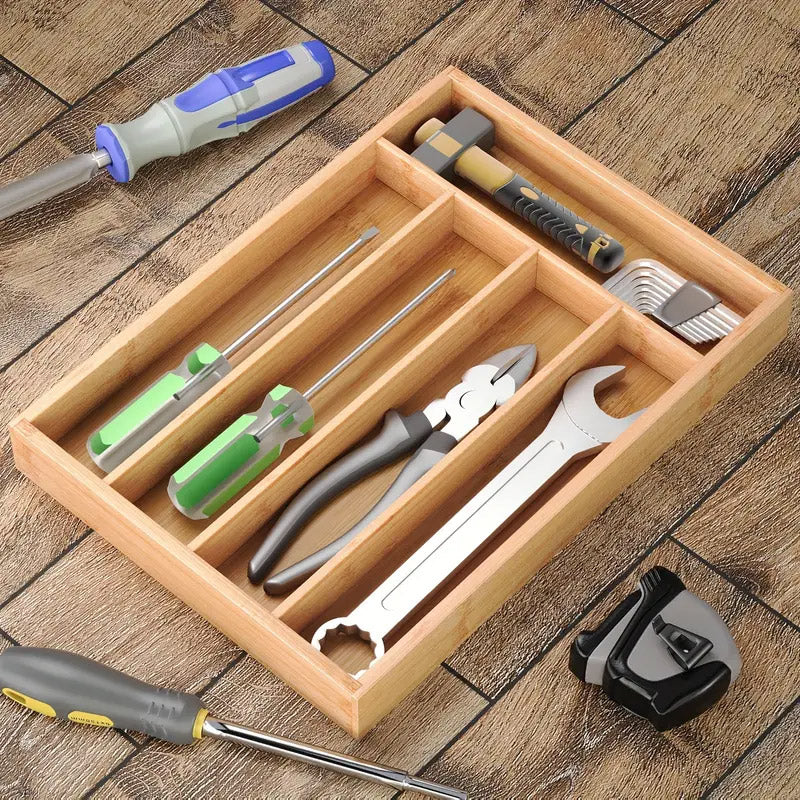 Bamboo Cutlery Organiser Kitchen Drawer Storage Tray for Utensils and Cutlery