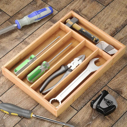 Bamboo Cutlery Organiser Kitchen Drawer Storage Tray for Utensils and Cutlery