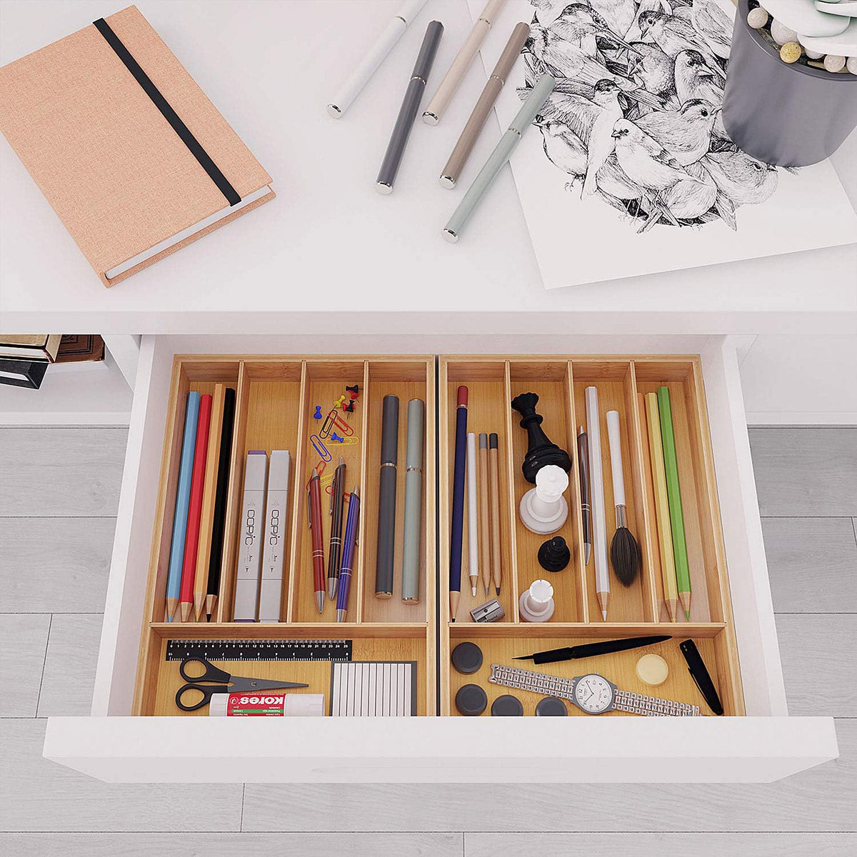 Bamboo Cutlery Organiser Kitchen Drawer Storage Tray for Utensils and Cutlery
