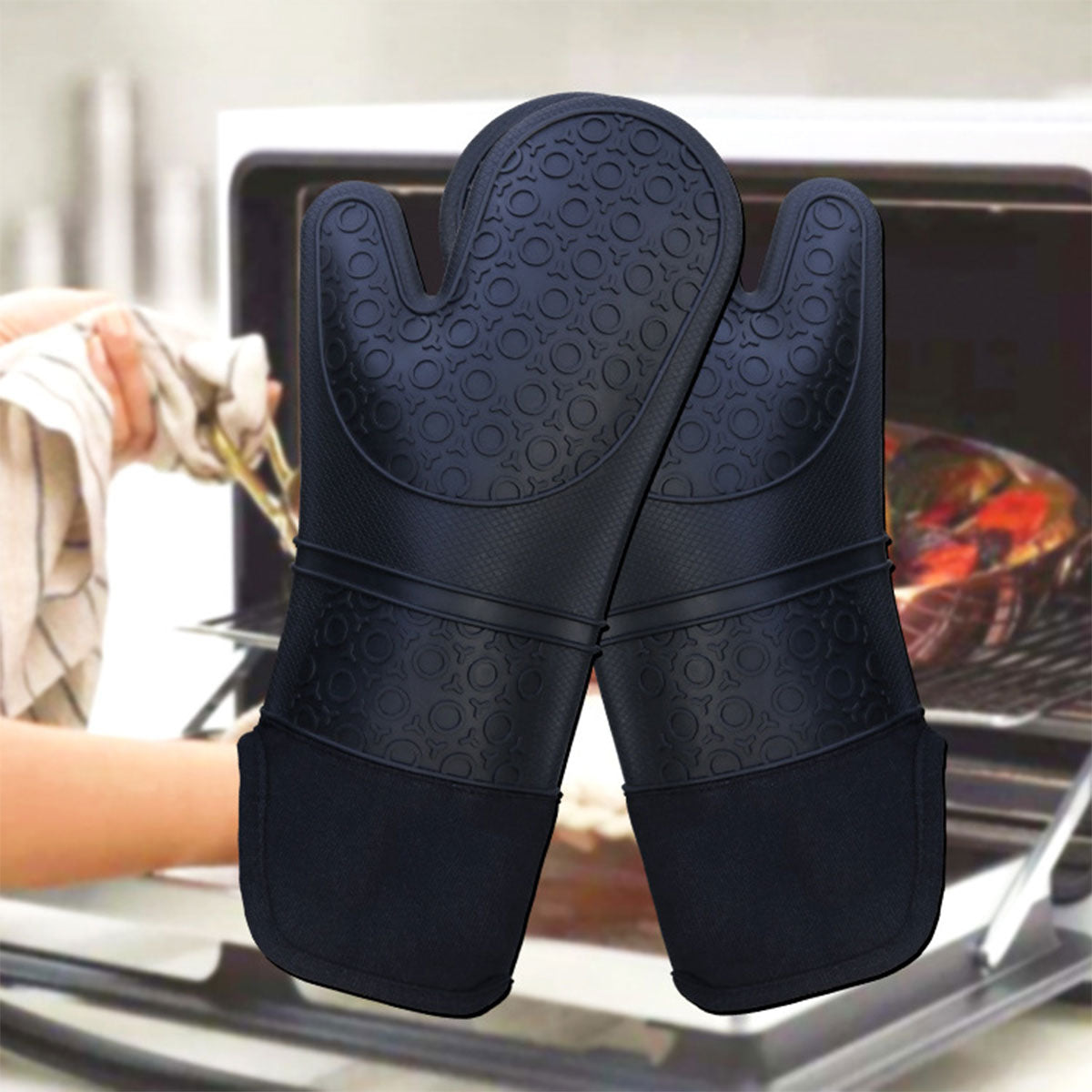 2pcs Insulated Oven Mitts Heat Resistant Gloves for Kitchen Household Use AU